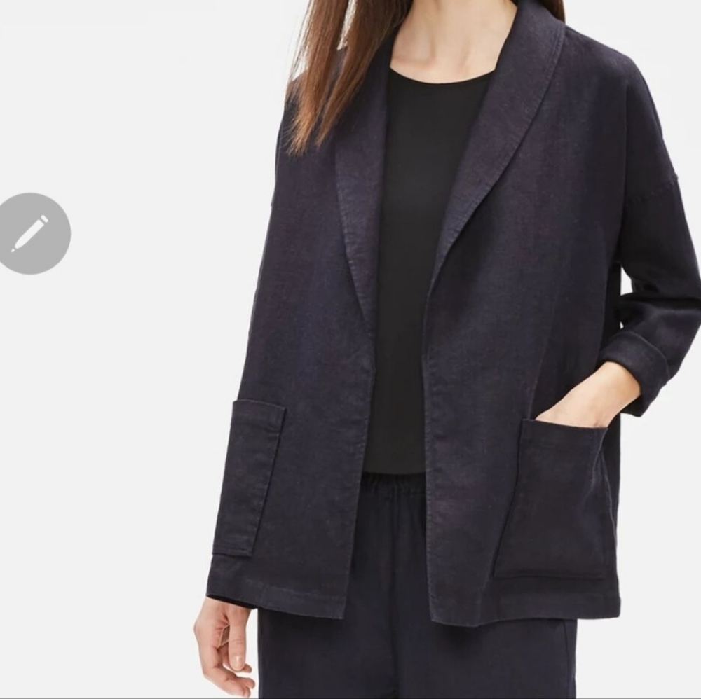 Eileen Fisher Black Linen Jacket Shawl XL